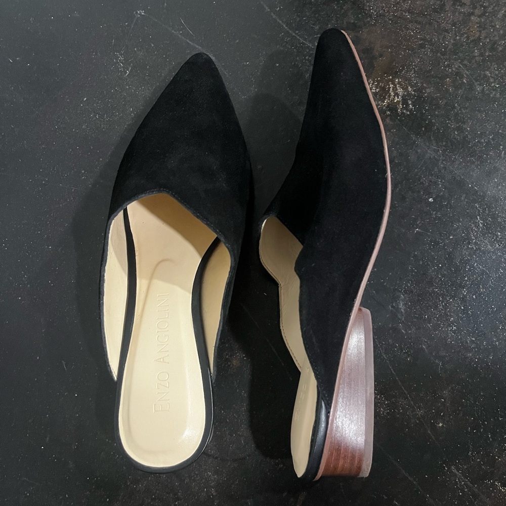 Enzo Angiolini Black Suede Pointed-Toe Mules